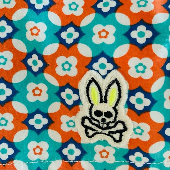 Psycho Bunny Men’s Swim Trunks S Coral Blue Floral Print Drawstring Shorts - Picture 3 of 8